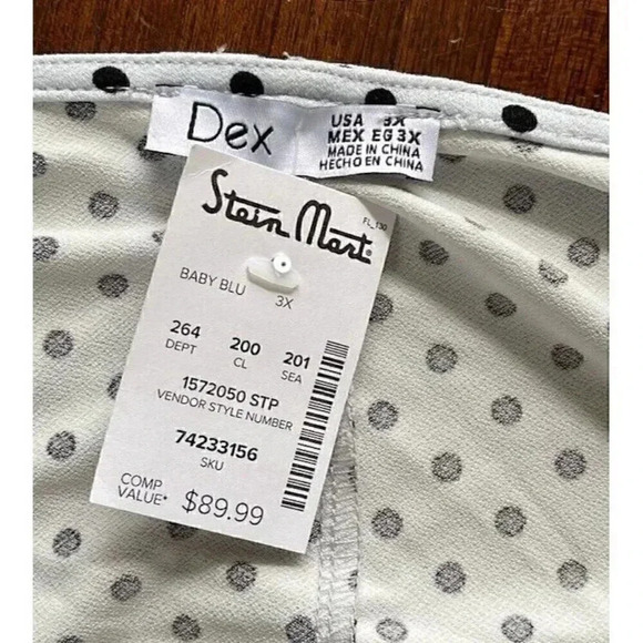 DEX Plus Midi 3XL Lauren‎ Dress Baby Blue Polka Dot Tie Front Jersey Lined NWT - Picture 9 of 9